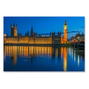 Tablou Canvas - Cladirea Parlamentului noaptea, Londra, Albastru, Galben, Big Ben