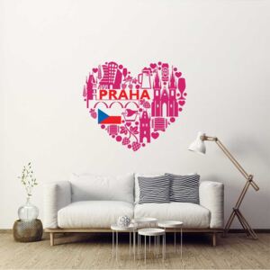 Heart of Prague - autocolant de perete Roz 75 x 65 cm