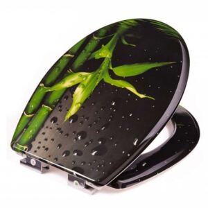 Scaun de toaleta duroplastic cu capac de inchidere lenta - Bambus SmileHOME by Pepita #negru-verde