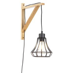 Lampă de perete din țară din lemn cu cadru negru - Hangman