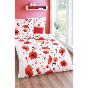 Lenjerie de pat creponată Scarlet poppies alb 140x200 cm