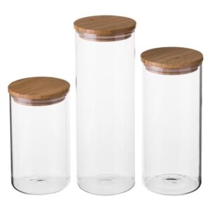 Set 3 recipiente din sticlă cu capac din bambus Unimasa