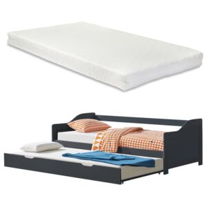 Canapea Perla cu pat suplimentar extensibil, 205 x 97 x 66 cm, saltea 200 x 90 cm, lemn/spuma rece, 100/100 Kg, gri inchis, cu 2 saltele, pentru 2 persoane
