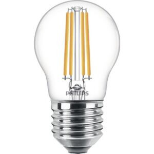Bec LED Philips E27 6,5W 806 lumeni, glob clar G45, lumina calda