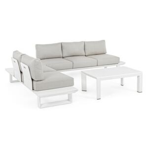 Set canapele din fier alb cu perne textil gri si masuta cafea Konnor 211 cm x 73.4 cm x 80 h x 43 h1 x 68 h3