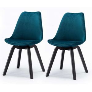 Set de 2 scaune design retro Paris, catifea, albastru
