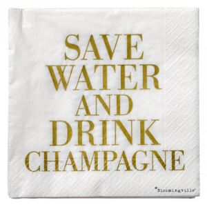 Set 20 servetele alb/auriu 33x33 cm "Save Water and drink Champagne" Bloomingville