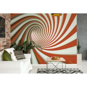 Fototapet - 3D Swirl Tunnel Orange And White Vliesová tapeta - 250x104 cm