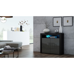 Mazzoni MILA 2D LED skříňka černá / šedá lesk, obývací pokoj