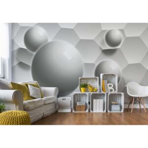 Fototapet - 3D Balls Honeycomb Texture Grey Vliesová tapeta - 416x254 cm