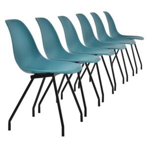 [en.casa]® Set 6 scaune bucatarie, 83 x 46 cm, plastic PP, turcoaz