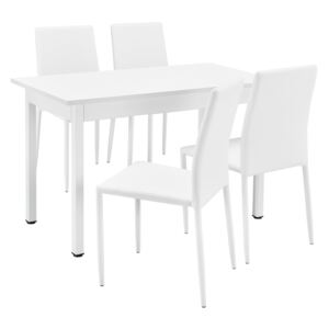 [en.casa]® Masa de bucatarie/salon design modern - (120x60cm) masa cu 4 scaune imitatie piele -alb