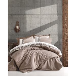 Lenjerie de pat din bumbac Ranforce, Rosinda Bej / Crem, 200 x 220 cm