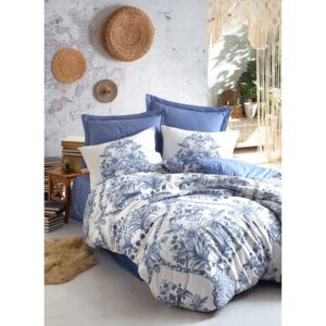 Lenjerie de pat din bumbac Ranforce, Egina Albastru / Alb, 200 x 220 cm