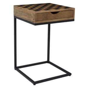 Măsuță pentru șah Karan, 66x42x42 cm, lemn de mango/ metal, maro/ negru