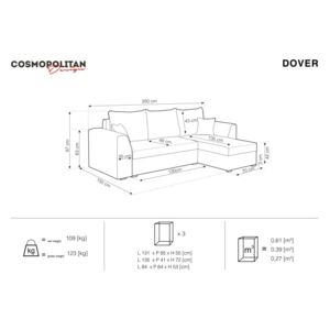 Canapea/colțar extensibil Cosmopolitan design Dover, turcoaz