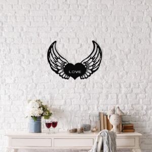 Decorațiune metalică de perete Angel Wings, 48 x 38 cm, negru