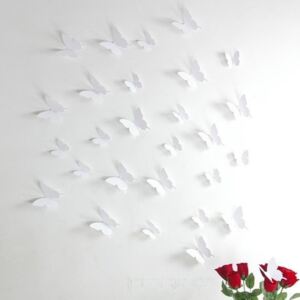 Set autocolante 3D Ambiance White Butterflies, alb, 12 buc