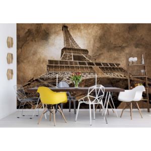 Fototapet - Paris Eiffel Tower Sepia Vliesová tapeta - 206x275 cm
