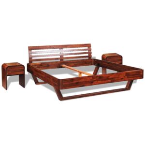 Cadru de pat cu 2 noptiere, lemn masiv de acacia, 180x200 cm