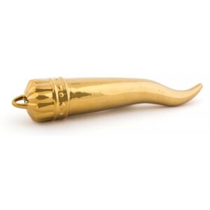 Obiect decorativ auriu din portelan My Lucky Horn Seletti