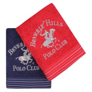 Set 2 prosoape baie din bumbac, Beverly Hills Polo Club 405 Bleumarin / Rosu, 50 x 90 cm