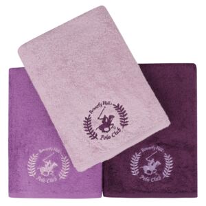 Set 3 prosoape baie din bumbac, Beverly Hills Polo Club 402 Lila / Mov / Violet, 70 x 140 cm