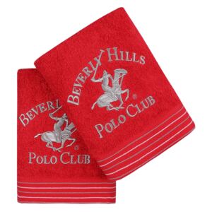 Set 2 prosoape baie din bumbac, Beverly Hills Polo Club 405 Rosu, 50 x 90 cm
