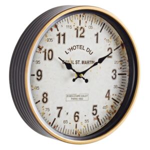 Ceas de perete vintage cu rama metal negru auriu L' Hotel Ø 29 cm x 7 cm