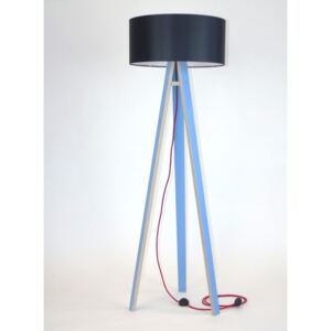 Lampadar cu abajur negru și cablu roşu Ragaba Wanda, albastru