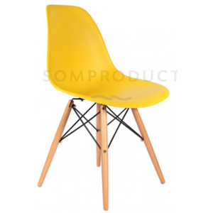 Set 2 scaune din plastic cu picioare din lemn Lois Yellow, l46xA37xH81 cm