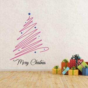 Merry Christmas - autocolant de perete Roz și albastru 120 x 90 cm