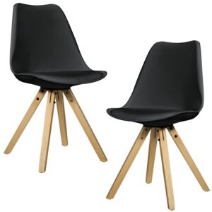 [en.casa]® Set Viva 2 scaune bucatarie, 85 x 48 cm, plastic/lemn, negru