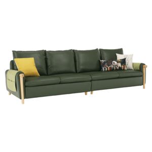 Canapea complet tapiţată cu 4 locuri, piele / piele ecologică verde măslin, LINSY