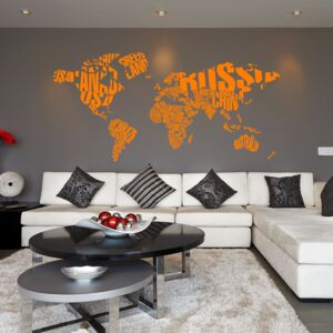 World map - autocolant de perete Portocaliu 200 x 100 cm
