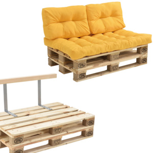 Garnitura completa mobilier paleti Model B - 2 x europalet, 1 x perna sezut, 2 x perne spate, 1 x suport spate - galben mustar