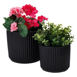 Ghivece de flori din ceramică, set de 2, negru mat, KELSO