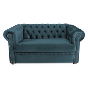 Canapea cu 2 locuri extensibila Chesterfield, albastru-verzui, 150x66x90 cm