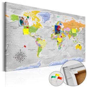 Tablou din plută - World Map: Wind Rose 90x60 cm