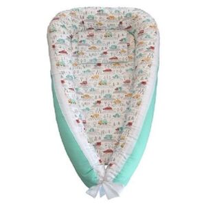 Ingrid’s Fabrics - Suport de dormit Cuib bebelusi Masinute din Bumbac, 90x50 cm, Turcoaz