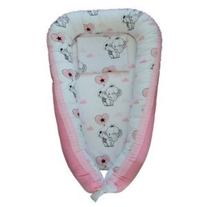 Ingrid’s Fabrics - Suport de dormit Cuib bebelusi Elefant cu balon din Bumbac, 90x50 cm, Roz