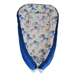 Ingrid’s Fabrics - Suport de dormit Cuib bebelusi Avioane din Bumbac, 90x50 cm, Albastru