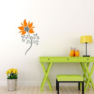 Floral decoration VIII. - autocolant de perete Gri și portocaliu 30 x 55 cm