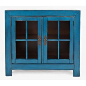 Comodă cu două uși Albastru Karan, 82x92x38 cm, lemn de acacia/ furnir, albastru