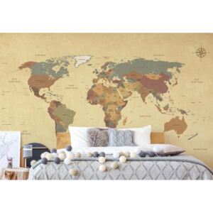 Fototapet - Sepia World Map Papírová tapeta - 254x184 cm