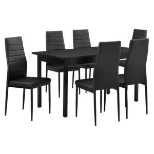 Masa de bucatarie/salon design modern - masa cu 6 scaune imitatie de piele (negru)