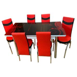 Set masă extensibilă Diana Negru-Rosu și 6 scaune