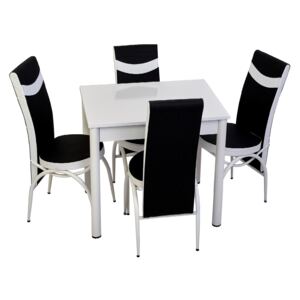 Set masă fixă Bronze Deco Alb 66x90 și 4 scaune negru-alb, cadru alb