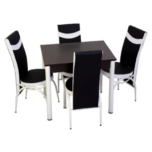 Set masă fixă Bronze Deco Wenge 66x90 și 4 scaune negru-alb, cadru alb