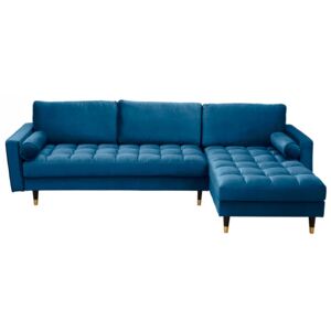 Canapea cu colt albastra din catifea si lemn 260 cm Cozy II Invicta Interior